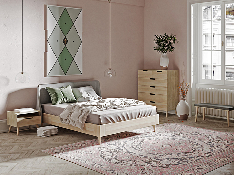 Кровать 90х190 Lagom Side Wood - Оригинальная кровать без встроенного основания из массива сосны с мягкими элементами.