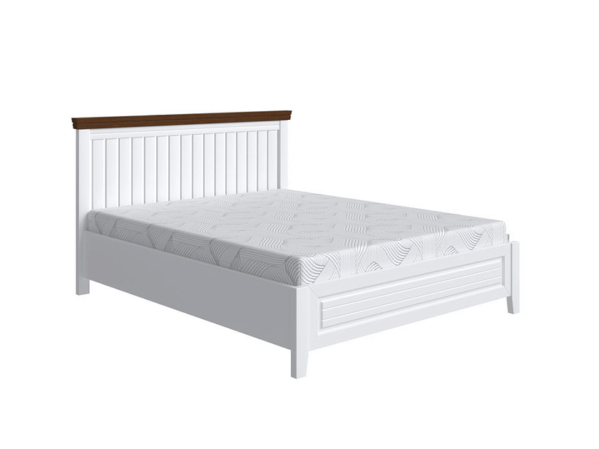 Кровать Olivia 200x200 Массив (сосна) Белая эмаль/Мокко (сосна) - Кровать из массива с контрастной декоративной планкой.